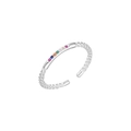 Minimalist S925 silver adjustable ring with braided band and rainbow cubic zirconia stones - Adjustable Open / Plain Silver (Multicolor Stone)