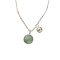 Minimalist S925 sterling silver necklace with turquoise circular stone and silver bead - Cyan Agate Double Pendant Necklace (SN3117)