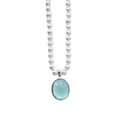 S925 silver necklace featuring white pearls and an oval light blue aquamarine pendant - 925 Silver / Artificial Pearl Oval Aquamarine Necklace