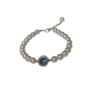 Minimalist S925 sterling silver pearl bracelet with a round blue gemstone centerpiece - 925 Silver / Artificial Pearl Aquamarine Bracelet