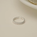 Detailed view of the double-row bead design on the adjustable S925 sterling silver ring - Adjustable Open / Silver