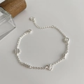 S925 Sterling Silver Charm Bracelet featuring cute heart, waffle, and croissant pendants - Silver