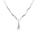 Minimalist S925 sterling silver waterdrop wave necklace with polished finish on white backdrop - 925 Silver / White Gold