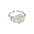Irregular texture S925 sterling silver open ring with oval white agate gemstone - Opal White Oval Gemstone Style (DQ8619R)
