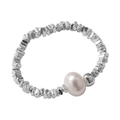 Minimalist S925 sterling silver beaded ring with a natural white freshwater pearl accent - Artificial Pearl Bead Style (SR1047S)