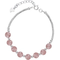 S925 sterling silver bead bracelet with pink strawberry quartz and heart tag - Strawberry Crystal Heart (SB4067) / 925 Silver