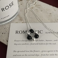 Minimalist S925 sterling silver beaded pendant necklace with black and hammered silver beads - 925 Silver / Black Agate