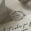 Detail of S925 sterling silver stamp on minimalist double-layered zircon ring band - Adjustable Open / Silver