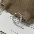 Close-up of S925 sterling silver mesh ring with intricate hand-woven wire texture - Adjustable Open / Layered Style