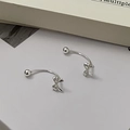 Macro view of S925 sterling silver bow knot C-shape earrings with a polished finish - Bowknot Back-hanging (XSE2414) / Silver