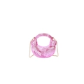 Metallic pink pleated dumpling handbag with acrylic chain and ring handle - Bright Pink