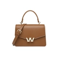 Sac bandoulière en cuir PU marron avec boucle W dorée et bandoulière réglable - 20x8x13cm / Marron