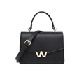 Elegante schwarze PU-Leder Umhängetasche mit stilvollem goldfarbenem W-Metallverschluss - 20x8x13cm / Schwarz