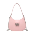 Pink crescent PVC jelly bag with silver chain strap and rhinestone W letter buckle - 220*70*140mm / Pink