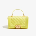 Bolso bandolera de PVC amarillo brillante con diseño de diamantes y cierre metálico - Amarillo