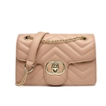 Beige quilted PU leather shoulder bag with chevron pattern and gold chain strap - 200*80*120mm / Khaki