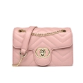 Pink quilted cross-body bag with V-shaped stitching and golden chain strap - 200*80*120mm / Pink
