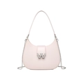 Pink crescent PVC hobo bag with rhinestone W logo and silver metal chain strap - 220*70*140mm / Apricot
