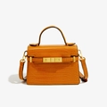 Sac bandoulière en cuir PU embossé crocodile orange brun avec boucles dorées - 200*80*140mm / Marron