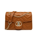 Brown quilted PU leather small square crossbody bag with gold chain strap and turn-lock - 200*80*120mm / Brown