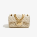 Quilted cream PU leather mini crossbody bag with gold chain strap and turn-lock - 180*80*100mm / Off White
