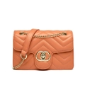 Quilted orange PU leather crossbody bag with V-shaped stitching and gold chain strap - 200*80*120mm / Deep Pink