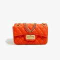 Orange diamond quilted PU leather mini crossbody bag with gold chain strap and lock - 180*80*100mm / Orange