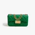Green quilted PU leather crossbody bag with gold chain strap and turn-lock closure - 180*80*100mm / Green