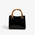 Fashionable black patent PVC crossbody bag featuring a vintage bamboo handle for women - 200*100*160mm / Black