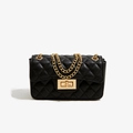 Classic black quilted crossbody bag with golden chain strap and minimalist lock - 180*80*100mm / Black
