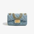 Chic quilted PU leather flap bag in misty blue with golden chain strap for women - 180*80*100mm / Light Blue