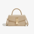 Minimalist cream crossbody bag for women with gold-tone hardware and top handle - Apricot