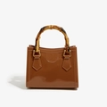 Chic brown glossy square jelly bag featuring a unique bamboo handle and golden hardware - 200*100*160mm / Dark Brown