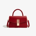 Classic red leather crossbody bag with golden hardware and top handle for women - Red