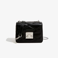 Mini black quilted PU leather crossbody bag with silver square lock and chain strap - Black / 170*70*120mm