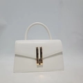 Chic white square crossbody bag with matte faux leather and gold metal buckle detail - White