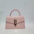 Elegant light pink leather crossbody bag with golden H-shaped buckle and top handle - Pink