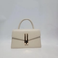 Chic cream-colored structured crossbody bag with elegant gold-tone metal lock closure - Off White