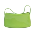 Neon green PVC jelly handbag with glossy finish and gold zipper closure for women - 270*80*140mm / Green