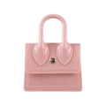 Pale pink PVC jelly handbag with golden metal buckle and V-shaped embossed lines - Pink