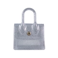 Mini silver sequin PVC jelly handbag with golden snap closure and top handle design - 110*50*85mm / Glitter Silver
