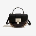 Modern black and brown patchwork saddle bag with silver lock and semi-transparent design - 210*70*150mm / Black