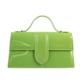 Bolso de mano de PVC verde lima brillante con asa superior y herrajes dorados - Verde