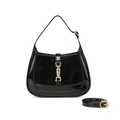 Glossy black PVC hobo bag with gold metal buckle and adjustable shoulder strap - 190*40*140mm / Black