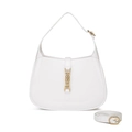 Sac demi-lune blanc en PVC avec fermoir piston doré et bandoulière réglable élégante - Blanc