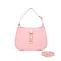 Pink PVC crescent jelly hobo shoulder bag with golden piston buckle and strap - 190*40*140mm / Pink
