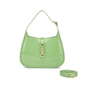 Fashionable light green PVC crescent shoulder bag with glossy finish and metal buckle - 190*40*140mm / Green