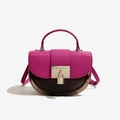 Magenta purple saddle bag in cross-grain leather with transparent acrylic body - 210*70*150mm / Rose Red
