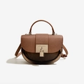 Brown semi-circle PU leather and transparent PVC saddle bag with metal padlock detail - 210*70*150mm / Gold