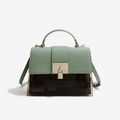 Sage green textured leather and smoky grey translucent panel crossbody bag with silver buckle - Light Green